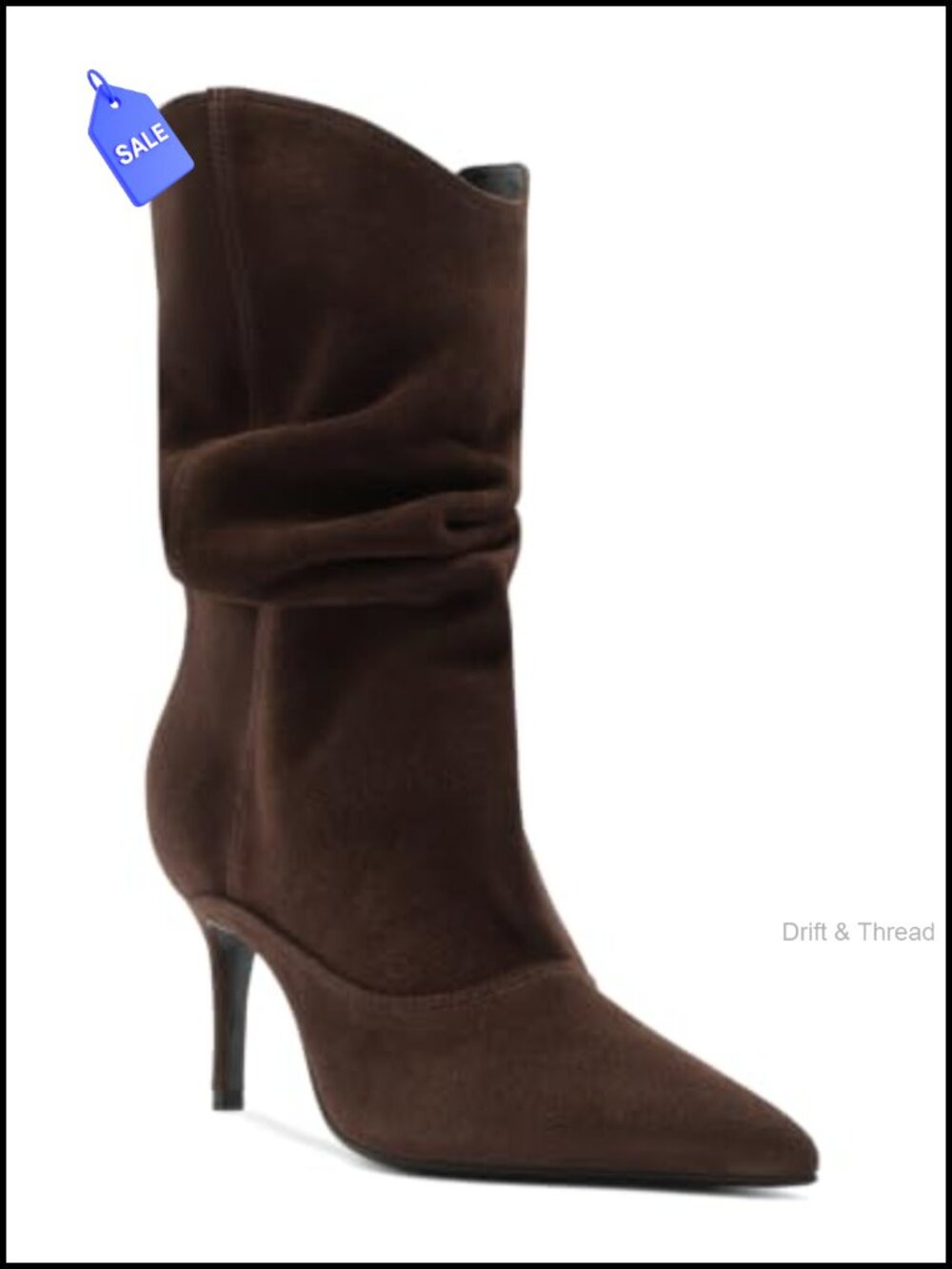 Womens Faux Suede Slouch Mid Calf High Heel Pointed Toe Booties